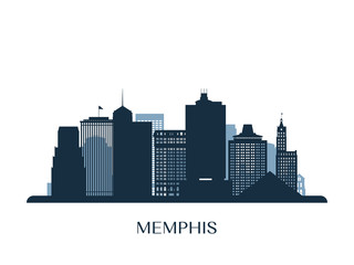 Memphis skyline, monochrome silhouette. Vector illustration.