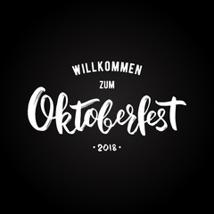 Oktoberfest greeting banner with lettering on black background. Beer Festival Design template. Vector illustration.