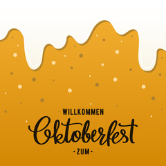 Oktoberfest flyer design template. Beer background with foam and bubbles. Vector illustration.