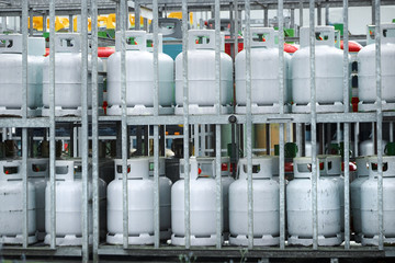 Gas cylinders. Bottles with propane or butane - obrazy, fototapety, plakaty