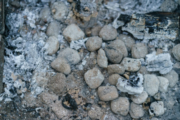 Macro image of extinct coals and ash