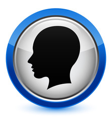 Head female face icon crystal blue round button
