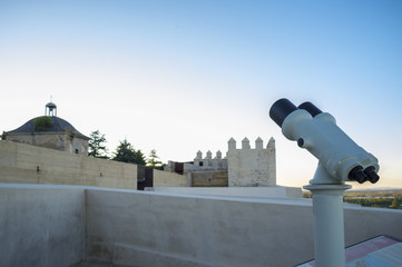 Turistic telescope at ancient Moorish citadel, Extremadura, Spain