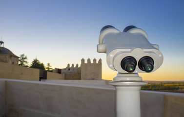 Turistic telescope at ancient Moorish citadel, Extremadura, Spain