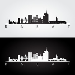 Naklejka premium Rabat skyline and landmarks silhouette, black and white design, vector illustration.