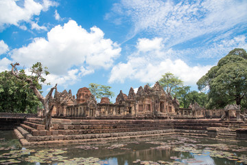 Fototapeta na wymiar The public place is PRASAT MUANG TAM is historic and ancient castle of generality in Buriram province Thailand and a kind of Khmer architect art decorated in the Buddhist temple,pavilion,temple hall