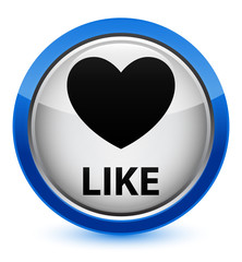 Like (heart icon) crystal blue round button