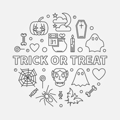 Trick or Treat round outline vector Halloween illustration