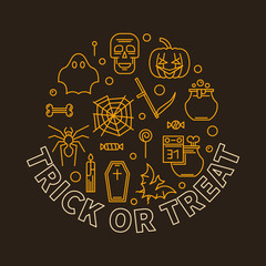 Fototapeta na wymiar Trick or Treat round vector Halloween Holiday line illustration