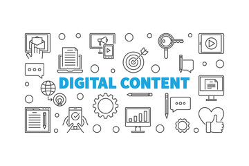 Digital Content outline vector horizontal illustration