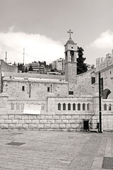 St Gabriels Greek Orthodox Church of the Annunciation, Nazareth, Israel. Black and white filter