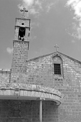 St Gabriels Greek Orthodox Church of the Annunciation, Nazareth, Israel. Black and white filter