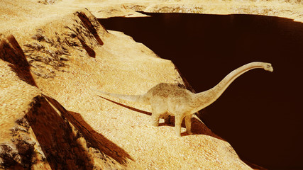Huge diplodocus on barren land © satori