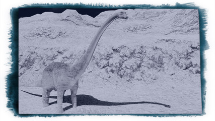 Huge diplodocus on barren land © satori