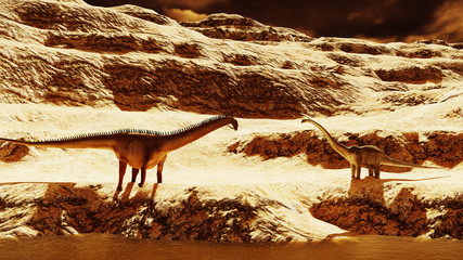 Huge diplodocus on barren land © satori