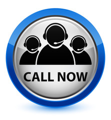 Call now (customer care team icon) crystal blue round button