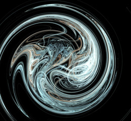 Abstract colorful light blue swirl on black background. Fantasy fractal texture. Digital art. 3D rendering. Computer genenerated image.