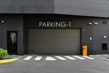 entrance to the underground parking with videcams