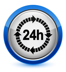 24 hours delivery icon crystal blue round button