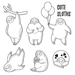 Vector illustration. Collection of cute cartoon sloths © yepifanovahelen