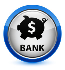 Bank (piggy box dollar sign) crystal blue round button