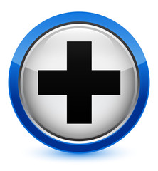 Plus icon crystal blue round button