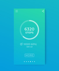 Fitness app, activity tracker, pedometer, step counter mobile interface for smartphone