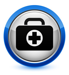 First aid kit bag icon crystal blue round button