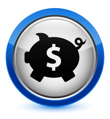Piggy bank dollar sign icon crystal blue round button