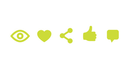 View, like, share, thumb up, comment icons on white