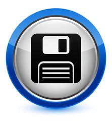 Floppy disk icon crystal blue round button