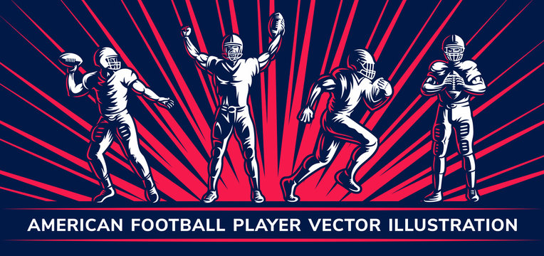 American football vector player illustration collections on a dark background