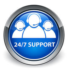 24/7 Support (customer care team icon) optimum blue round button