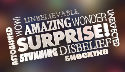 Surprise Shock Surprising News Word Collage 3d Illustration