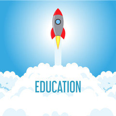 School education study vector university symbol concept. Rocket icon knowledge sign science background. Isolated learn college technology research design. Library course test illustration web banner
