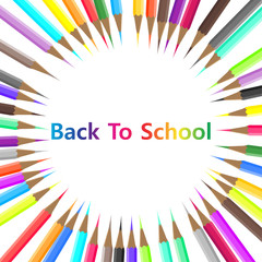 Back to school color pencil object equipment background. Vector isolated graphic stationery cartoon tool. Template student study banner collection. Design element palette paint. Rainbow education art