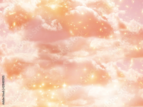 Abstract Magic Mystic Angelic Background With Sky Clouds And Stars In Gold Pink Tonality Wall Mural Starblue