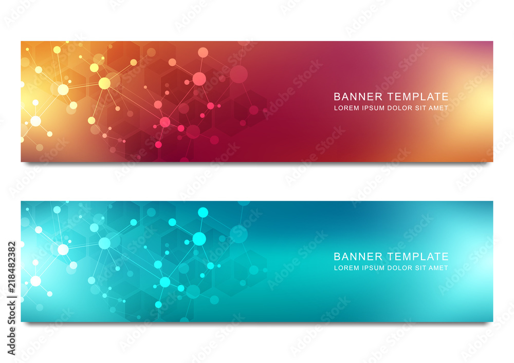 Wall mural vector banners design for medicine, science and digital technology. molecular structure background a