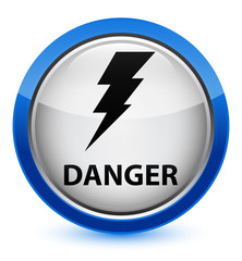 Danger (electricity icon) crystal blue round button