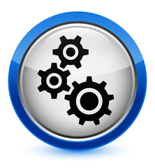 Gears icon crystal blue round button