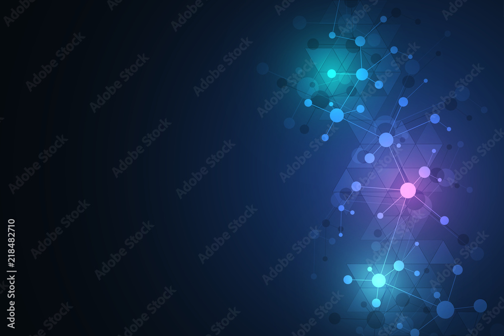 Wall mural molecular structure background and communication. abstract background from molecule dna. medical, sc