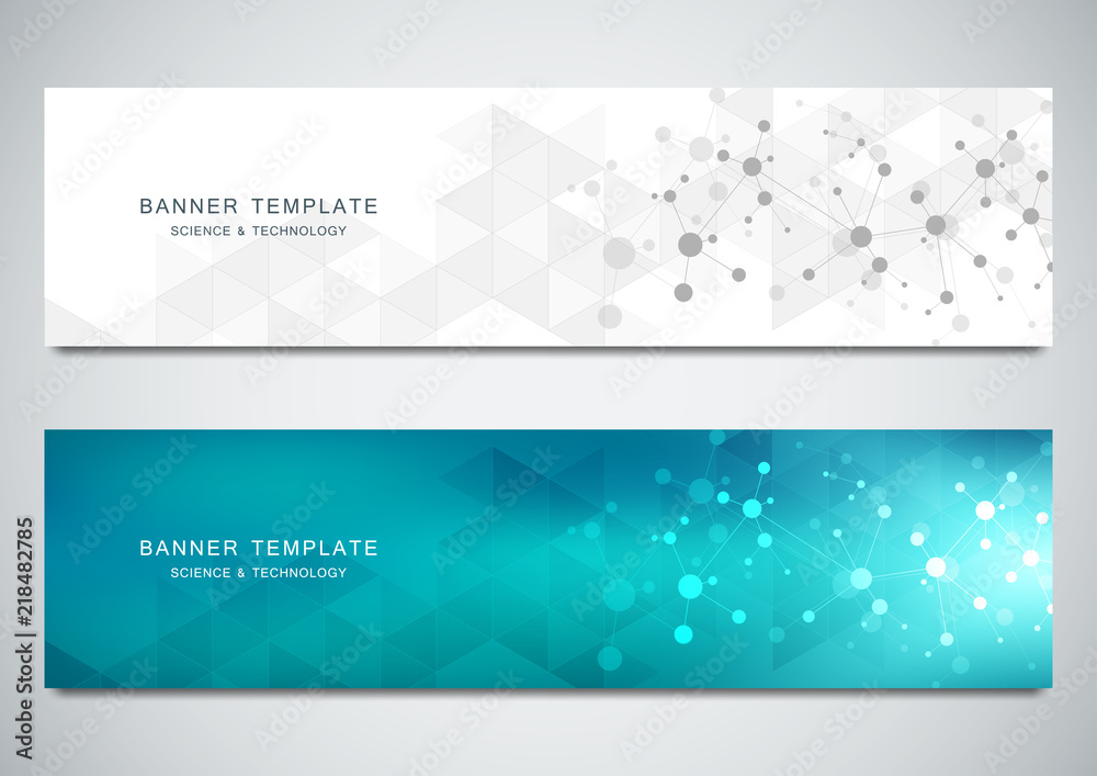 Poster Vector banners design for medicine, science and digital technology. Molecular structure background and communication with connected lines and dots.