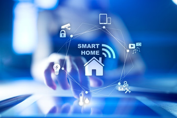 Smart home automation concept on virtual screen.
