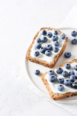 Blueberry toast on breakfast. Healthy food