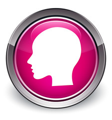 Head woman face icon optimum pink round button