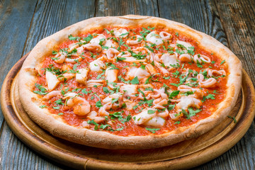 Pizza with seafood