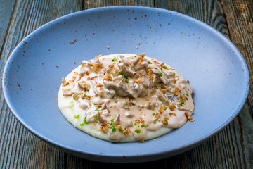 Stroganoff on white plate