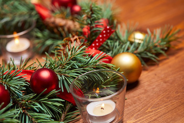 christmas wreath with red and golden balls