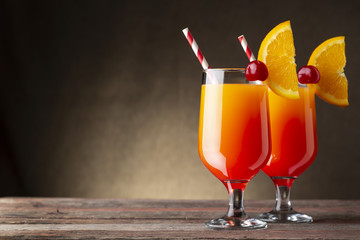 Cold tequila sunrise cocktails