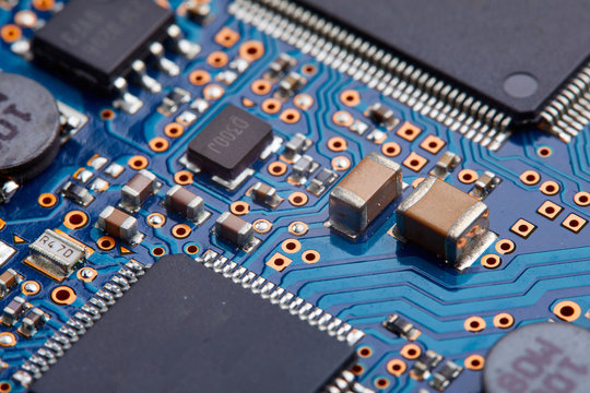 Close-up of electronic circuit board with processor of computer motherboard